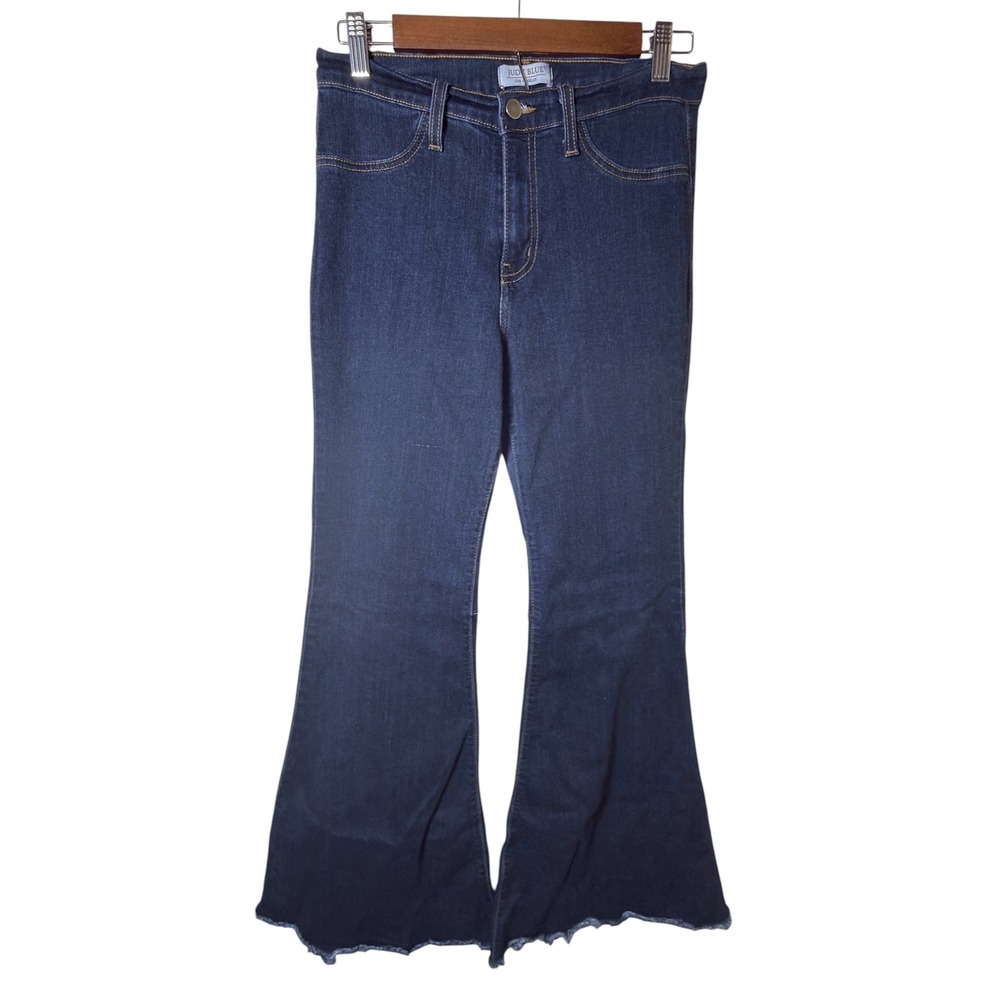 Judy Blue Dark Wash Flare Jeans 9/29 Women Raw Hem High Rise - Picture 1 of 10